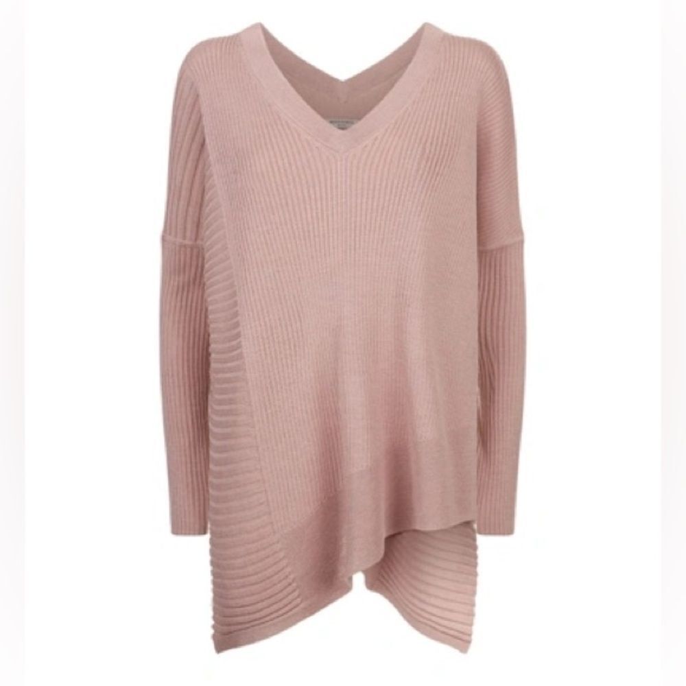 All Saints Keld Olivo Asymmetric V-Neck Ribbed Sweater Pink Size XS - Picture 12 of 12